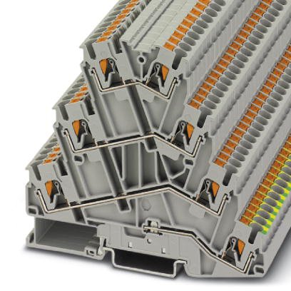 Phoenix Contact Ground - Multi-Level Terminal Block; PT 2.5-PE/3L; 20A; 600V; 4-Level; #26 - #12; Push-In Connection; Gray